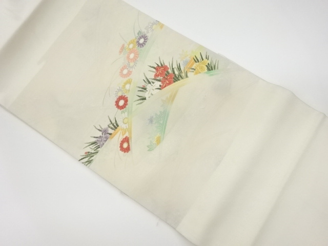 JAPANESE KIMONO / VINTAGE NAGOYA OBI / WOVEN MAPLE LEAVES & IRIS WITH KIKU